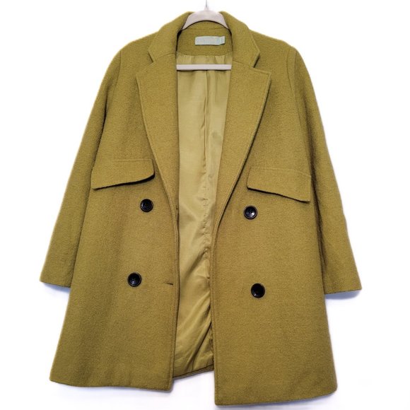 Classic Olive Green Double-Breasted Wool Coat Women High Quality Coat Size L - Picture 3 of 5